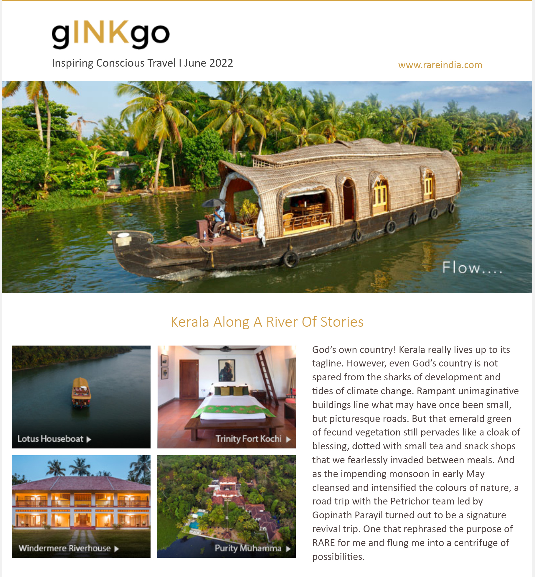 gINKgo | The RARE Newsletter | Kerala Along A River Of Stories | Vol 65 | June 2022